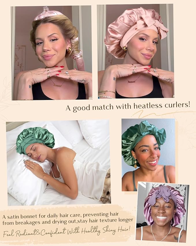 YANIBEST Silk Bonnet for Sleeping Women Adjustable Double Layer Satin Bonnet Reduce Friction Prevent Frizz Natural Curly Hair