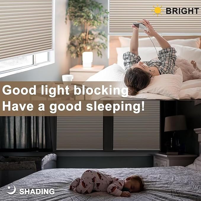 MYshade 1.5-Inch Cellular Cordless Blackout Shades,Thermal Insulating Noise Reducing Waterproof Blinds,Honeycomb Window Treatments for Indoor Light Control (Beige-26 W x 50" H)