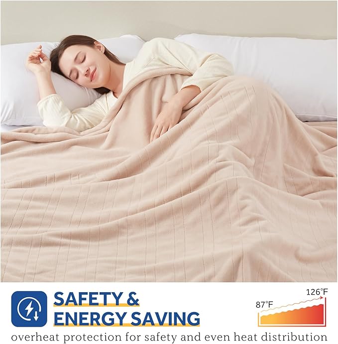 Sealy Electric Blanket Full Size, Flannel Heated Blanket with10 Heating Levels & Auto Shut Off, Machine Washable, Beige, 80 x 84 Inch