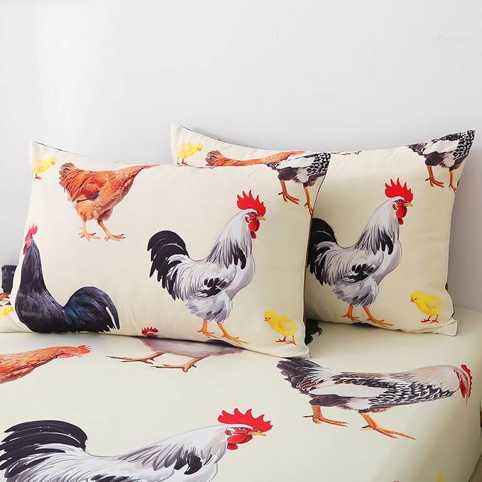 Wajade Chicken Comforter Set 7 Pcs Animal Theme Bedding Set Twin Size for Kids Adults Chicken Quilt Farm Theme Printed Pattern for Thanksgiving Birthday