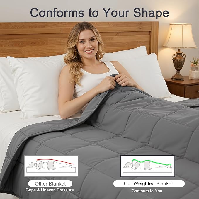 Smart Queen Weighted Blanket for Adults,(78"x85",25lbs Grey) Full Size Soft Cooling Heavy Blanket for Sleeping, Breathable Blanket with Glass Beads Perfect for 220-280 lbs,All Season,Machine Washable