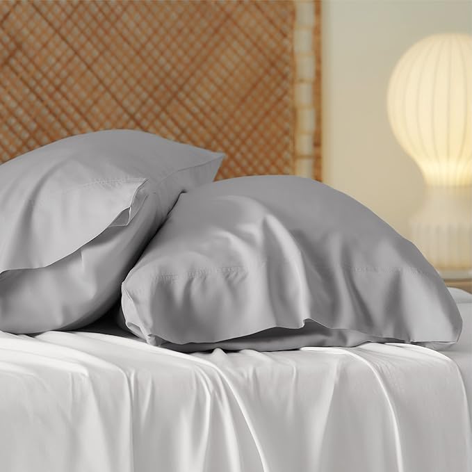 Bedsure King Size Pillow Cases Set of 2, Cooling Pillow Cases King, Rayon Derived from Bamboo Light Grey Pillowcases, Breathable & Silky Soft Bedding Pillow Covers with Envelope Closure, 20x36 Inches