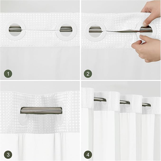 Colorful Star Small Stall Shower Curtain with Snap in Fabric Liner, Waffle Weave No Hook Shower Curtains with Mesh Top Window, Hotel Style Waterproof Bathroom Curtain Set, 36 x 75 Inch, White