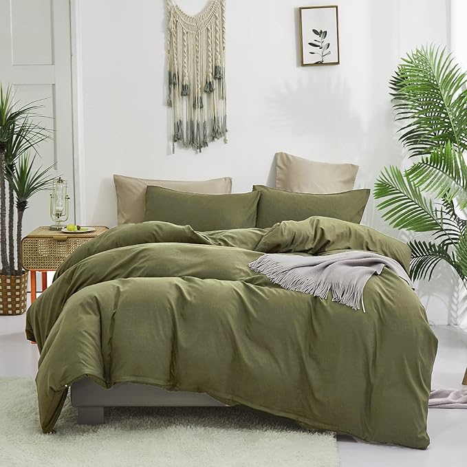 Cottonight Green Comforter Set California King Olive Green Bedding Set Dark Green Blanket Quilts Modern Soft Breathable 3 Piece Army Comforter Set for Women Men