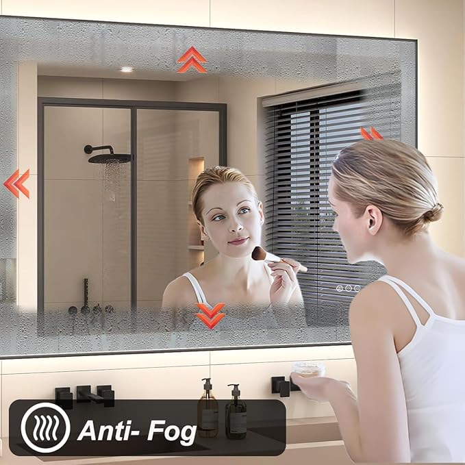 SMIROR 40x30 Black Frame LED Mirror for Bathroom Wall, Large Lighted Vanity Mirrors, Dimmable, Anti-Fog, Memory, Shatterproof, ETL Listed (Front Lights and Backlit)