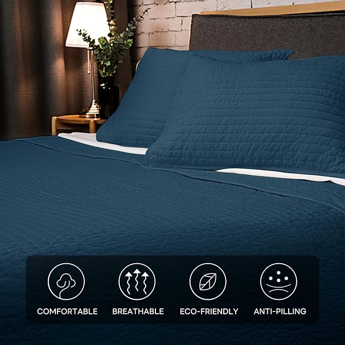 ELEGANT LIFE HOME Velvet Quilt Twin Reversible Royal Cotton Velvet Pic-Stitch Bedding Quilt - Twin - 68'' x 90'', Navy