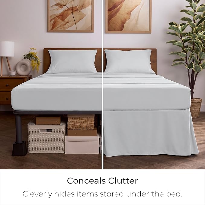 Mellanni Bed Skirt Full Size - Bed Skirting - 15-Inch Tailored Drop Pleated Dust Ruffle - Hotel Luxury Bedding - Wrinkle, Fade, Stain Resistant - 1 Bedskirt (Full, Light Gray)