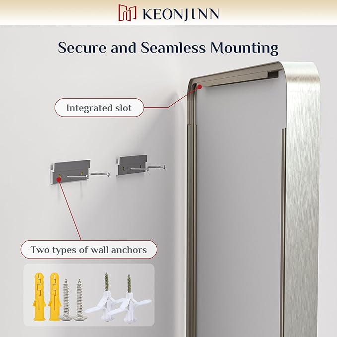 Keonjinn 48 x 30 Brushed Nickel Bathroom Mirrors for Over Sink, Large Rounded Rectangle Bathroom Vanity Mirror, Modern Decorative Silver Mirror, HD Tempered Glass Wall Mirror(Horizontal/Vertical)