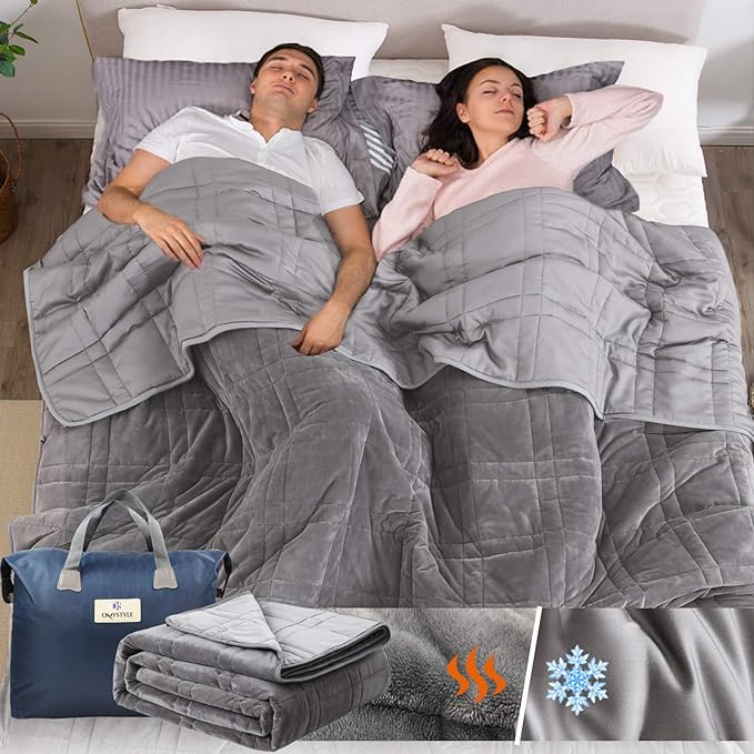 OMYSTYLE Queen Size Weighted Blanket 80''x87''(30lbs, Double-Sided), Warm Short Plush and Cool Tencel Fabric Reversible Weighted Blanket for Adult - Carry Bag Included