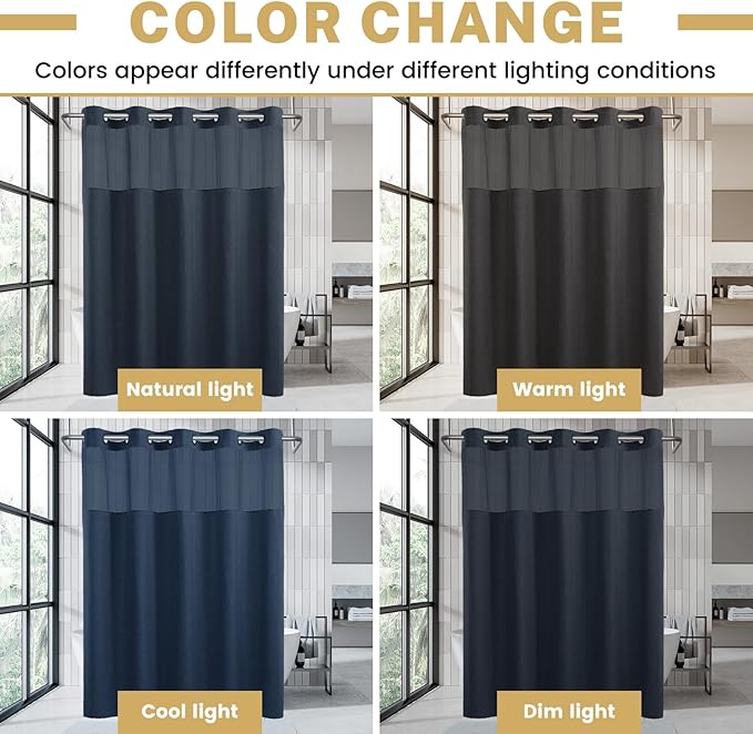 Extra Long No Hook Shower Curtain with Snap in Liner, Polyester Textured Shower Curtain with Liner Set, Waterproof Washable Hotel Style Shower Curtains for Bathroom, 71Wx86H, Navy