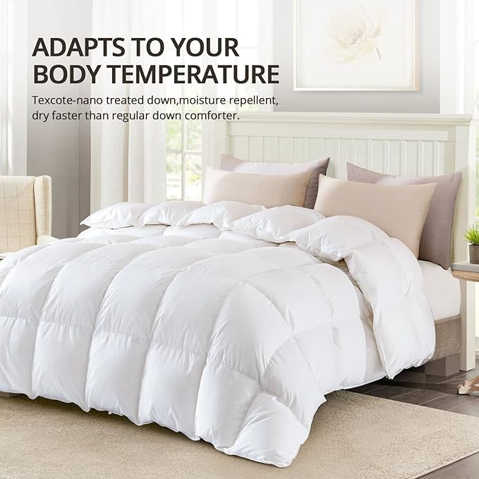 Globon Winter White Goose Down Comforter King Size,Down Duvet Insert, 800 Fill Power, 420 Thread Count,Ultra Soft Noiseless Shell with Corner Tabs, White