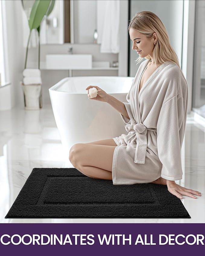 DEXI Bathroom Rugs 32x20, Washable Non Slip Bath Mat for Shower Floor, Absorbent Quick Dry Bathmat with Rubber Backing, Ultra Soft Plush Carpet for Tub, Black