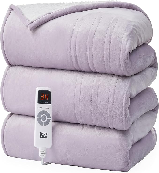 EHEYCIGA Heated Blanket Electric Blanket Twin - Heating Blanket with 9 Heating Levels & 10 Hours Auto Off, Soft Cozy Sherpa Washable Blanket with Fast Heating, 62 x 84 Inches