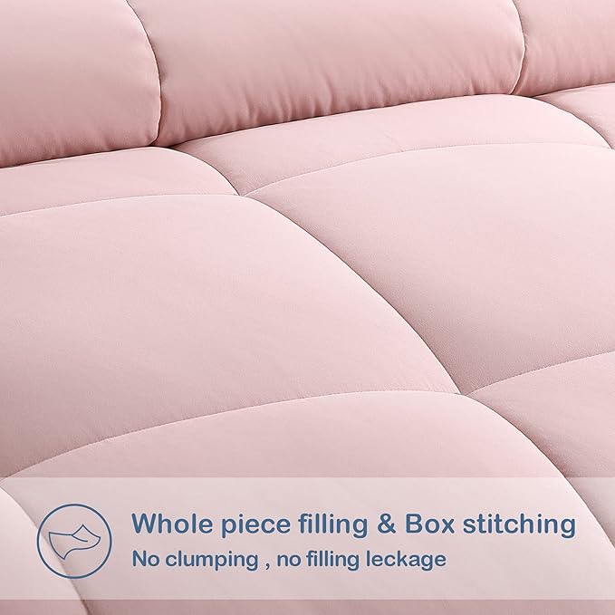 EASELAND Twin Size Down Alternative Comforter - Quilted Duvet Insert for All Seasons, Soft Lightweight with Corner Tabs, Summer Winter Warm Bedding, Pink 64×88 Inches