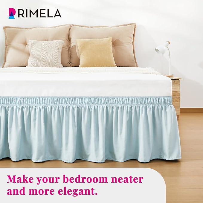 RIMELA Grayish Blue Bed Skirt King Size 15 Inch Drop, Wrap Around Elastic Bedskirt, Dust Ruffle for Adjustable Bed Base Machine Washable Easy to Install Bed Skirts