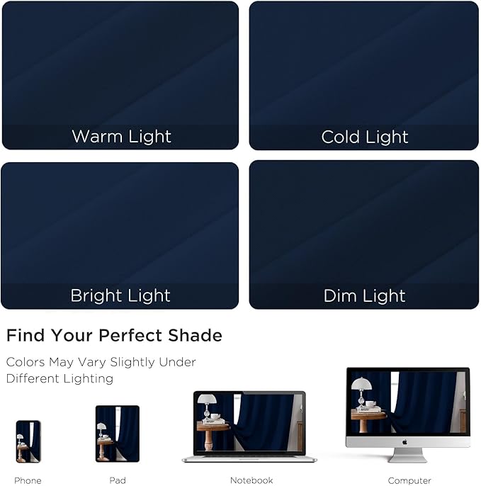 CUCRAF Navy Blue Blackout Curtains 90 inch Length 2 Panels Set, Rod Pocket Room Darkening Drapes for Bedroom Living Room, Insulated Thermal Light Blocking Window Curtain (W52 x L90 Inch)