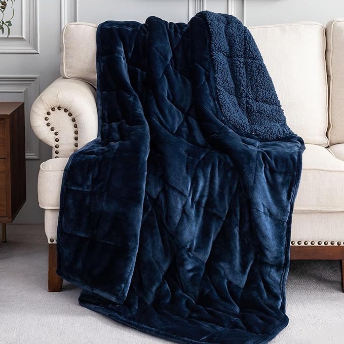 Uttermara Sherpa Fleece Weighted Blanket 20 lbs for Adult, Unicolor Ultra-Soft Fleece and Sherpa, Dual Sided Cozy Plush Blanket for Sofa Bed, 60 x 80 inches, Navy Blue