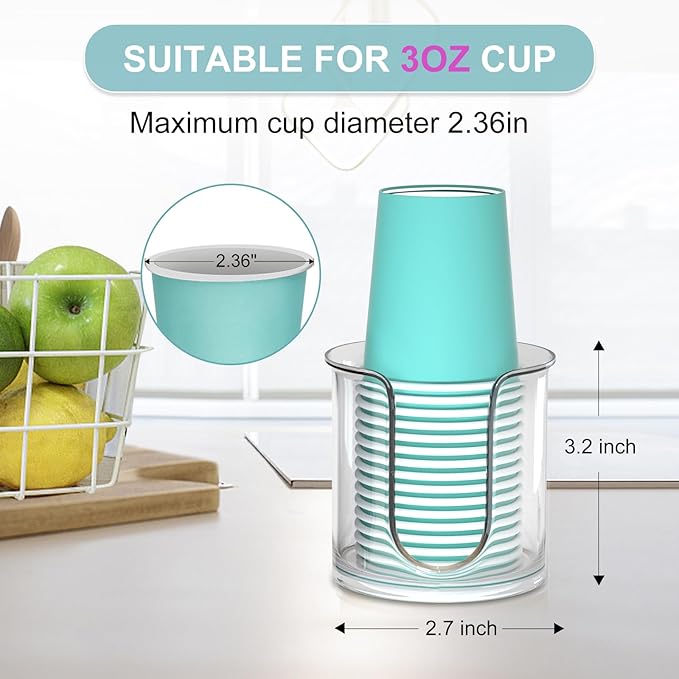 2 Pack Bathroom Cup Dispenser - Countertop 3 oz Bathroom Cup Holder for Dixie and Paper Cups - Mouthwash Cup Holder for 3oz Bathroom Cups（Clear）
