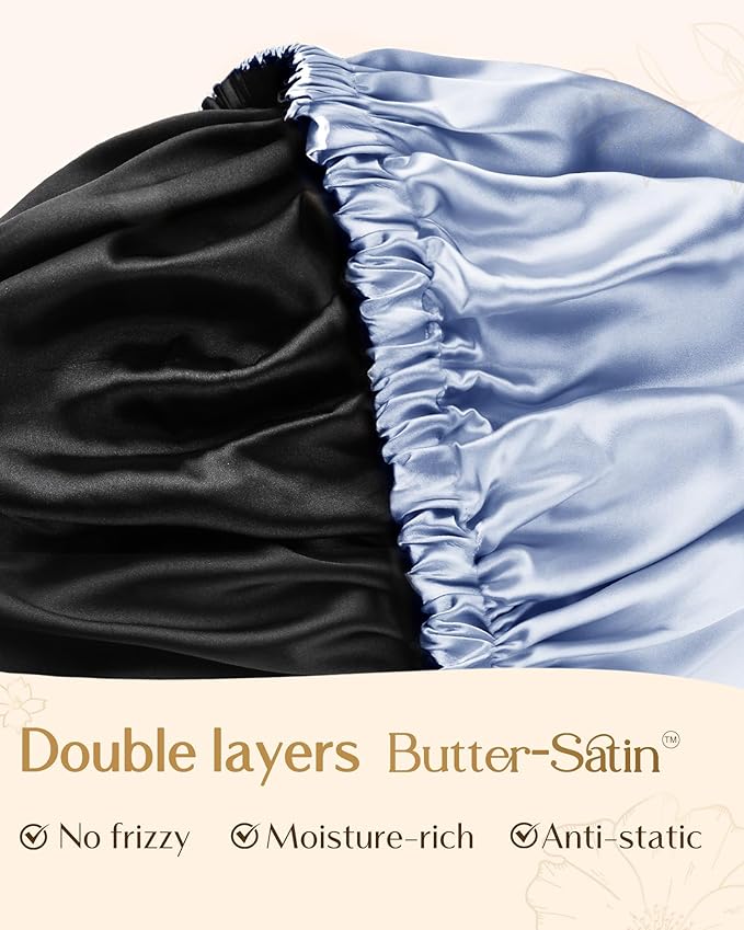 YANIBEST Adjustable Silk Bonnet Double Layer Satin Bonnet Hair Bonnet for Sleeping Bonnets for Women Hats Curly Natural Hair, Sky Blue