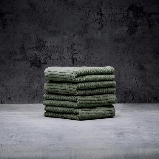 LUXOME Luxury Performance 4-Piece Hand Towel Set | Patented Quick-Dry Tech | Ultra Soft | 16" W x 30" L | Moss (Green)