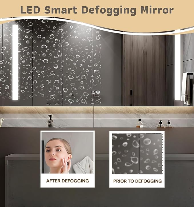 Bathroom Vanity 60 inch, Single Sink Floating Vanity Set Includes Anti-Fog LED Mirror Cabinet, Slate Countertop and Wall-Mount Sink Cabinet, Modern Bathroom Vanities(Greyish Black)