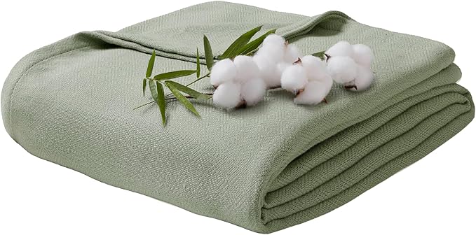 Twin Size Blanket, 70% Rayon (Derived from Bamboo) and 30% Cotton, Lightweight Jacquard Weave, Breathable and Soft Summer Blanket for Bed or Couch, 66” x 90”, Sage Green