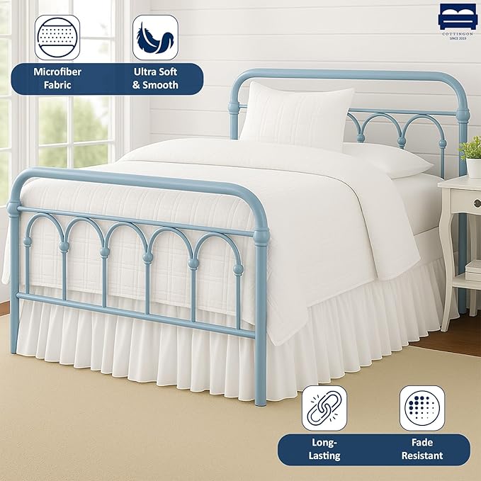 Ruffled Bed Skirt with Split Corners-Dust Ruffle - 14" Drop 100% Microfiber Soft,Sheen & Luxurious Look - Bed Skirts (White -King)