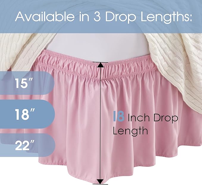 FreshCulture Twin Bed Skirt, Elastic Wrap Around Bed Skirt Twin Size, Bed Skirts for Adjustable Bed, Easy Fit with 18 Inch Drop Length, Hotel Quality Dust Ruffle for Twin Bed (Dusty Pink)