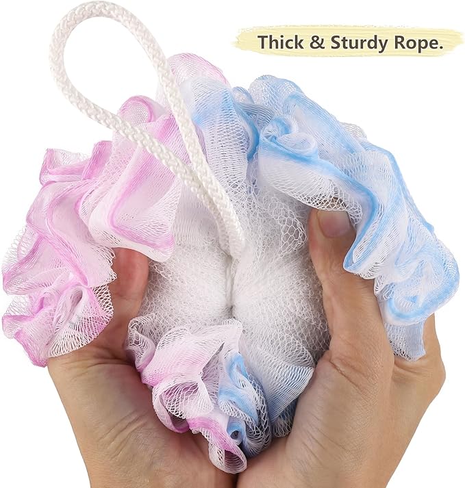 BTYMS Large Loofah Sponge 75g/Pc, Exfoliating Shower Pouf Bath Scrunchies Bath Scrubber Body Loofahs for Shower - Set of 4