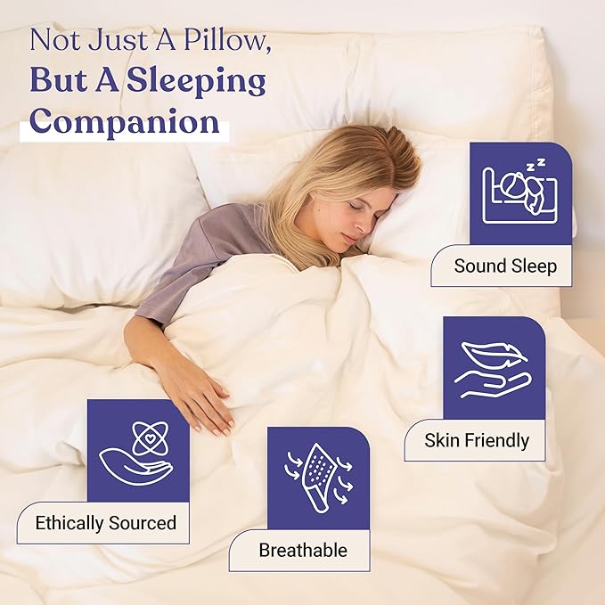 FluffCo Zen Fluff™ Down King Pillow with 600 Fill Power White Duck Down Stomach Sleeper Pillows - Luxury Hotel Quality 300 Thread Count - 100% Cotton Feather Pillows (King Size 1 Pack)
