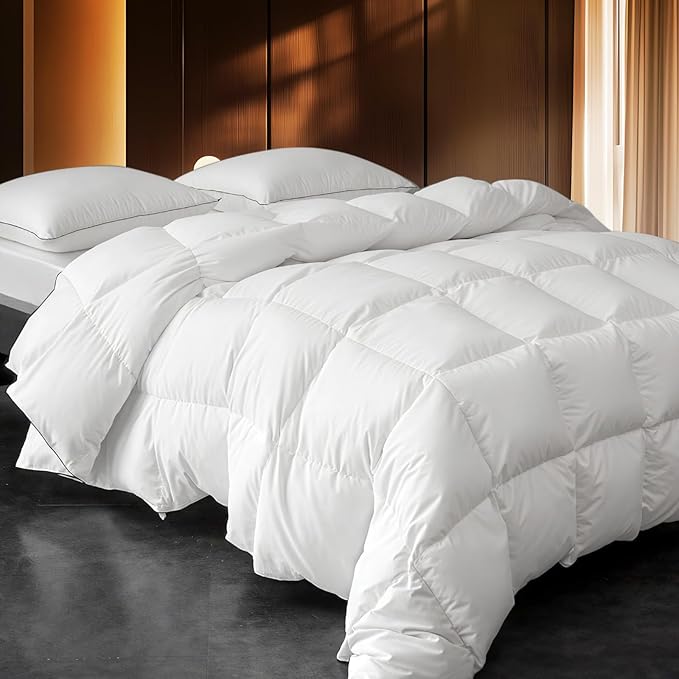 Down Fibers Comforter Oversize King Size,Luxurious All Seasons Hotel Collection Duvet Insert,54 Oz High Bulkiness Medium Warmth,Fluffy & Breathable for Bedroom, Guestroom, Hotel (White,120x98)