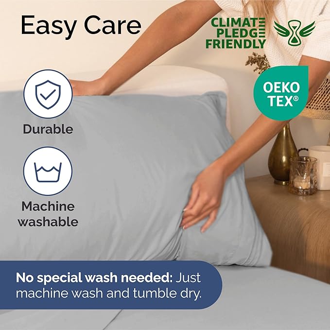 Split King Size 5 Piece Sheet Set - Extra Soft, Breathable & Cooling - Hotel Luxury Durable Bed Sheets - Deep Pockets, Easy-Fit & Wrinkle-Free - Soft Grey Oeko-Tex