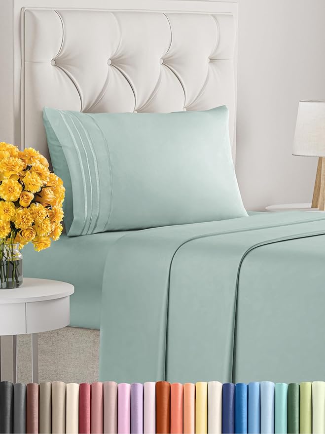Twin Size 3 Piece Sheet Set - Extra Soft, Breathable & Cooling Sheets - Hotel Luxury Durable Bed Sheets for Women & Men - Deep Pockets, Easy-Fit & Wrinkle-Free Sheets - Light Teal Oeko-Tex Bed Sheets