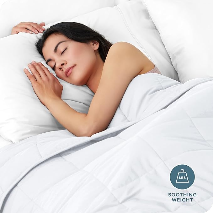Bare Home Weighted Blanket Full or Queen Size 15lb (48" x 72") for Adults - All-Natural 100% Cotton - Premium Heavy Blanket Nontoxic Glass Beads (White, 48"x72")
