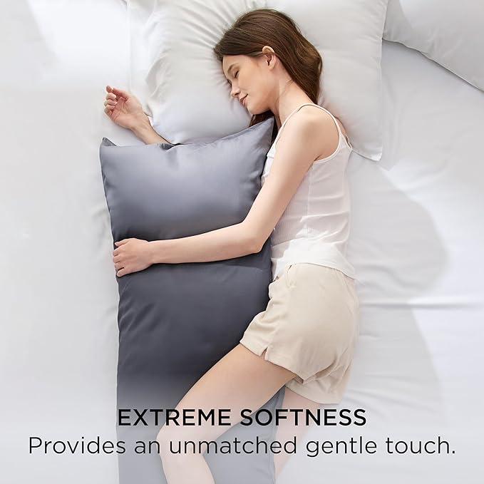 Bedsure Body Pillow Cover, Cooling Body Pillow Pillowcase for Hot Sleepers, Rayon Derived from Bamboo Grey Pillowcase, Breathable & Soft Long Pillow Case Cover with Envelope Closure, 20x54 Inches