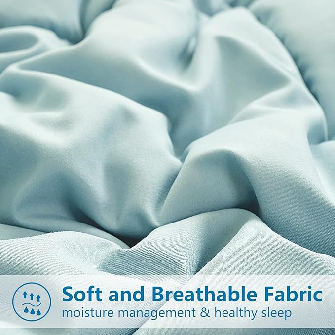 EASELAND King Size Down Alternative Comforter - Quilted Duvet Insert for All Seasons, Soft Lightweight with Corner Tabs, Summer Winter Warm Bedding, Aqua 90x102 Inches