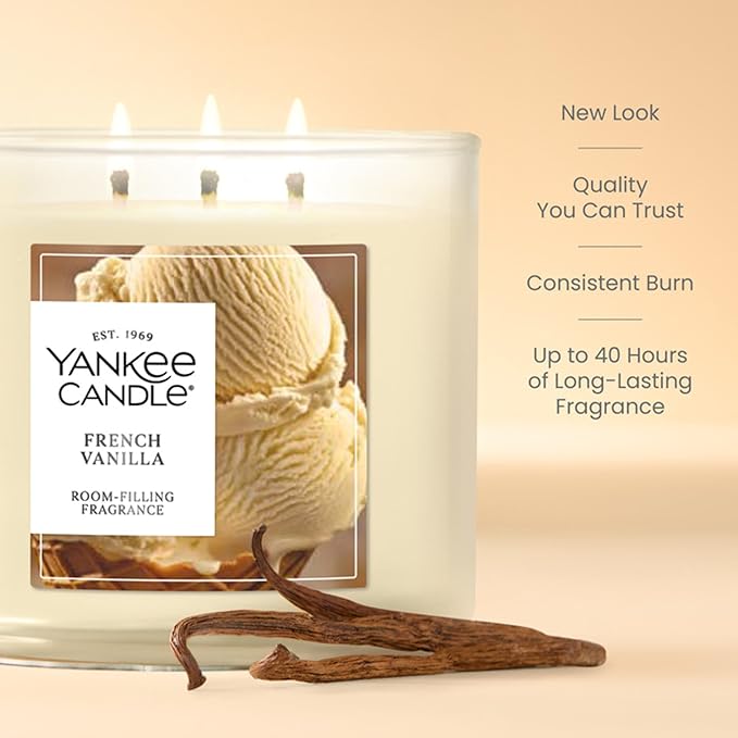 Yankee Candle French Vanilla, Fall Scented Candle, 14.5oz 3-Wick Candle Jar with up to 40 Hours Burn Time, Giftable