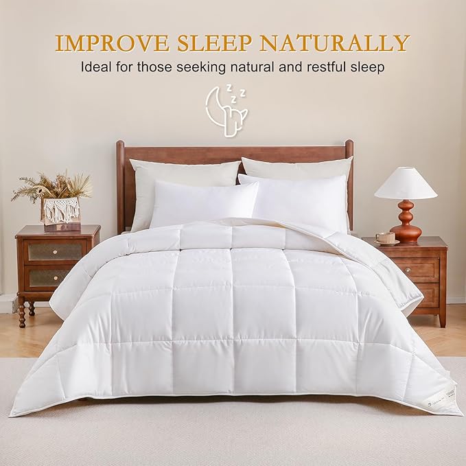 YOUR MOON Luxurious All Season Wool Comforter Twin Size, 100% Natural Australian Wool Filling, Hypoallergenic Comforter Duvet Insert, Noiseless Cotton Shell (White)