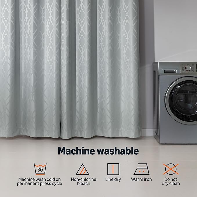 Amazon Basics Jacquard 2-Piece 100% Blackout Curtains, Living Room and Bedroom Drapes, Thermal Insulated Window Treatment, 52"x72", Light Grey