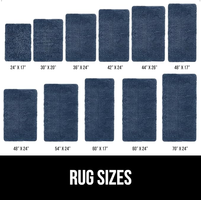 GORILLA GRIP Bath Rug Mat, Thick Soft Absorbent Chenille, Quick Dry Microfiber Mats, Rubber Backing Washable Shower Floor Rugs, Bathmat Runner, US Designed Bathroom Home Decor Accessories 24x17, Navy