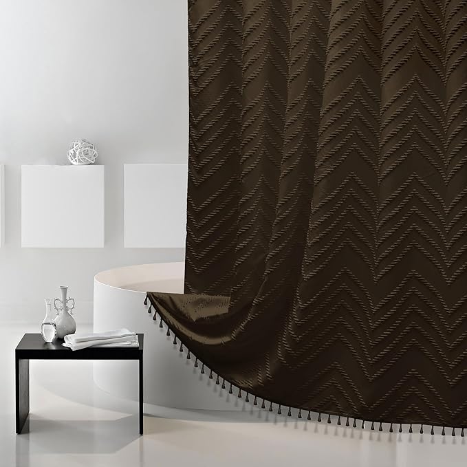 Brown Shower Curtain Fabric Shower Curtain for Bathroom 72 x 72 Tufted Chevron Textured Striped Modern Farmhouse Minimalist for Bathroom