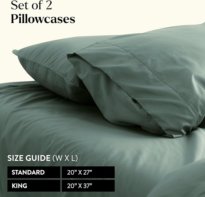 Miracle Made Extra Luxe Soft Cooling Pillowcase, 2-Piece Silver-Infused Cotton Fabric – Lightweight, Thermoregulating, Breathable Cover for Sensitive Skin, King/Cali King Size, Sage Green