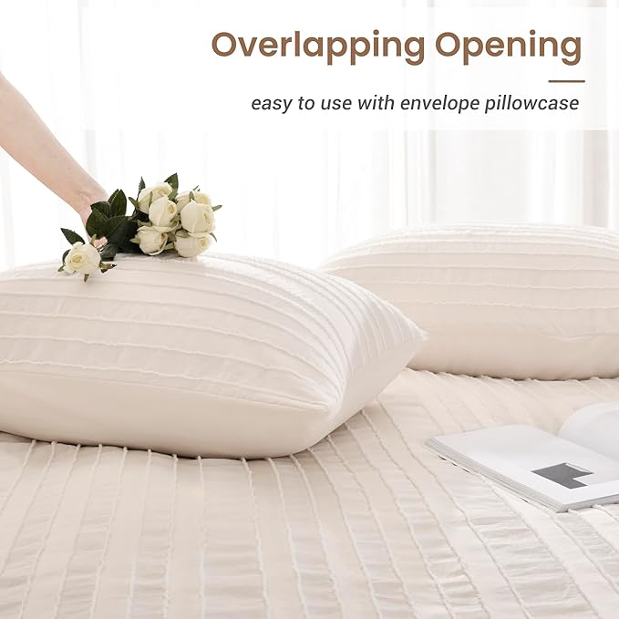 NEXHOME PRO Duvet Cover King Size, Light Khaki 3 Pieces Boho Tufted Duvet Cover Set, Soft and Lightweight Microfiber Comforter Cover Set for All Season (Light Khaki King, 104 x 90)-No Comforter