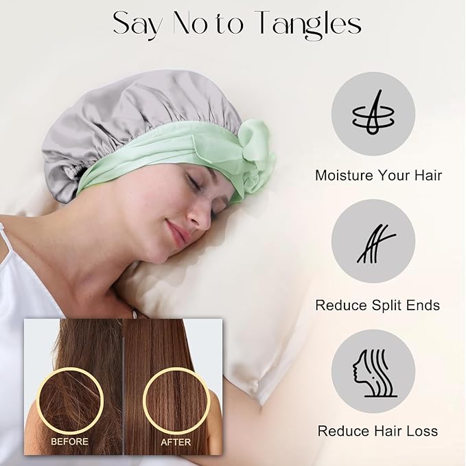 ZIMASILK 100% Mulberry Silk Bonnet for Sleeping Women Double Layer Hair Wrap with Silk Tie Band,1 Pack