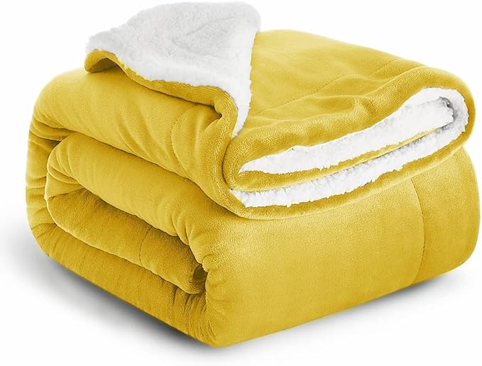 IR Imperial Rooms Gold Sherpa Fleece Throw Blanket for Couch - Soft and Fuzzy Blanket for Winter - Reversible Thick and Warm Fluffy Throw Blankets for Bed, Sofa & Travel, Yellow, 50x60 Inches