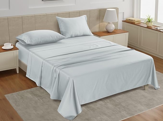 Lane Linen King Bed Sheets – 450 Thread Count Long-Staple 100% Cotton King Size Bed Sheets, Hotel Luxury Soft Silky Sateen Weave, Durable for Daily Use, Fully Elasticized 15" Deep Pocket – Ballad Blue