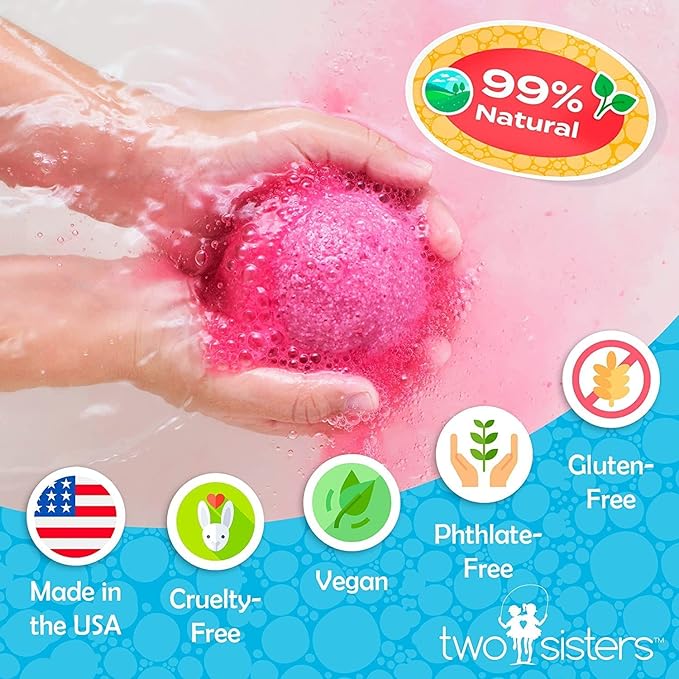 Unicorn Bath Bombs for Girls with Surprise Toys Inside (6 Pack) - Large Bubble Bomb for Kids, Gentle and Safe, Made in USA, Fizzies, Fruity Scents, Won't Stain Tub - Ideal Gift by Two Sisters