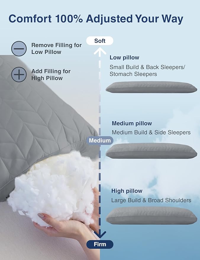 Zonli Memory Foam Body Pillow for Adults, Long Pillow for Bed, Firm Body Pillow for Side Sleeper, Fluffy Quilted Full Length Body Pillows Large -20x54 inch, Grey