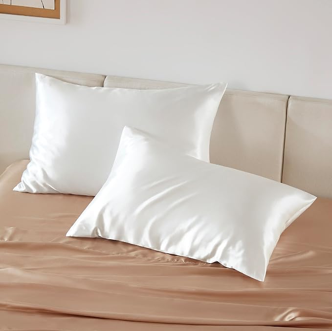 Bedsure Satin Pillowcase with Zipper, Similar to Silk Pillow Cases 2 Pack, Satin King Size Pillow Cases Set of 2, Silky & Soft Pillow Cover for Hair and Skin, Gifts for Women Men, White, 20x36 Inches