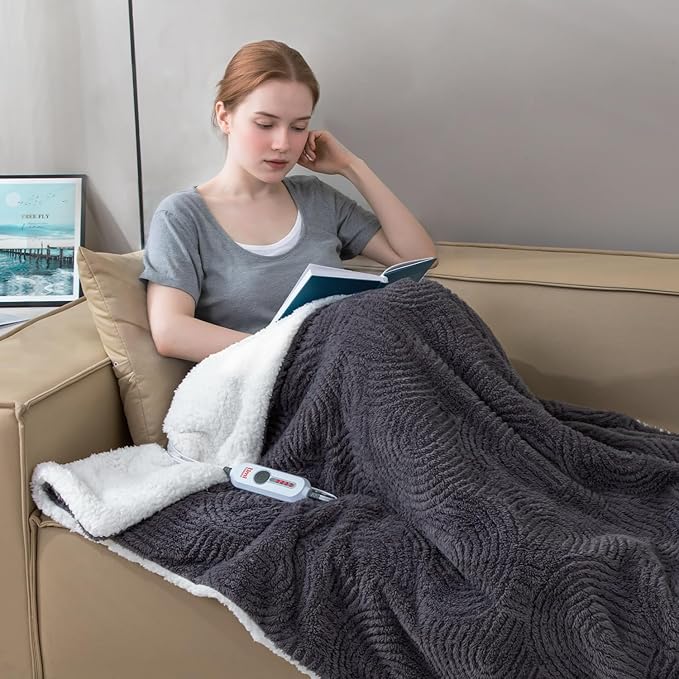 Heated Blanket Full Size - 72"x84" Cozy Soft Jacquard Heating Blanket with 4 Heat Levels & 10 Hours Auto-Off, Jacquard Fleece, Overheating Protection, Warm Gifts, Grey